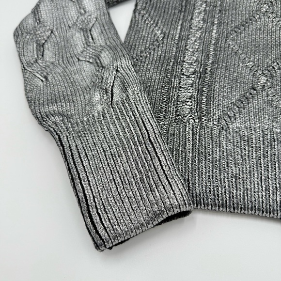 Desigual Women’s Chic Silver Tone Contrast Cable Knit Detail Sweater Medium - Picture 6 of 10